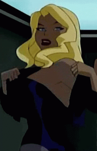 A Cartoon Character With Blonde Hair Is Taking Off Her Black Top GIF
