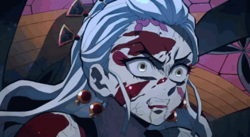 A Cartoon Character With Blood On Her Face And Earrings GIF