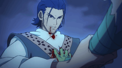 A Cartoon Character With Blood On His Chest GIF