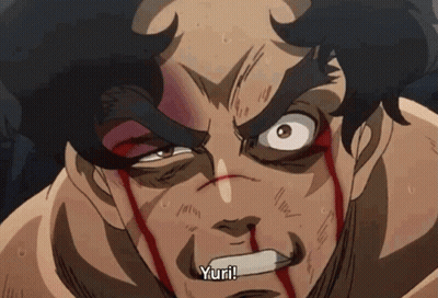 A Cartoon Character With Blood On His Face Says " Yuri " GIF
