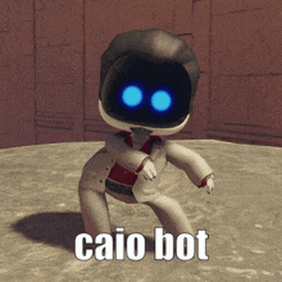 A Cartoon Character With Blue Eyes And The Words Caio Bot Below Him GIF