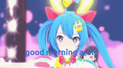 A Cartoon Character With Blue Hair And A Bow On Her Head Says Good Morning Arely GIF