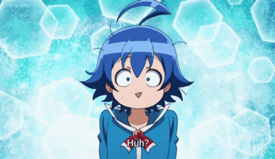 A Cartoon Character With Blue Hair And A Red Bow Tie Says Huh GIF