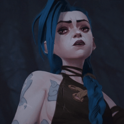 A Cartoon Character With Blue Hair And A Tattoo On Her Chest GIF