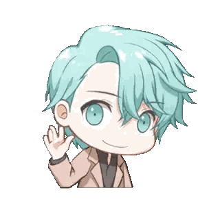 A Cartoon Character With Blue Hair And Blue Eyes Is Waving His Hand . Sticker