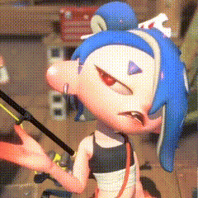 A Cartoon Character With Blue Hair And Red Eyes Is Holding A Fishing Pole . GIF