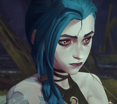 A Cartoon Character With Blue Hair And Red Eyes Looks At The Camera GIF