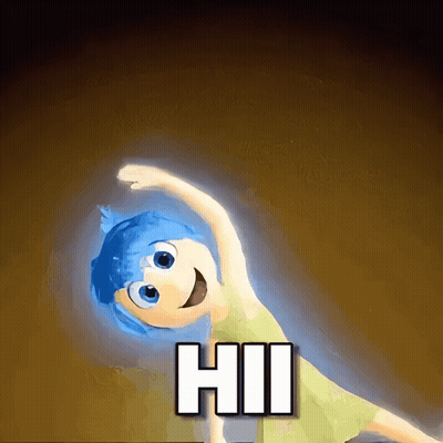 A Cartoon Character With Blue Hair And The Word Hii On The Bottom Right GIF