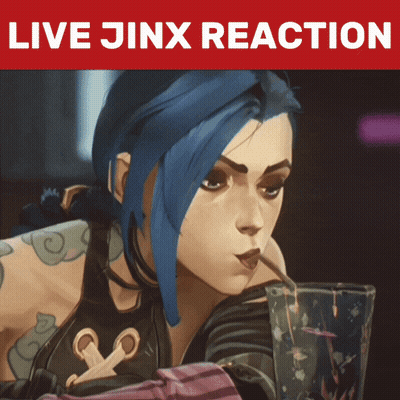 A Cartoon Character With Blue Hair And The Words " Live Jinx Reaction " Above Her GIF