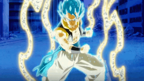 A Cartoon Character With Blue Hair And White Pants Is Standing In Front Of A Building GIF