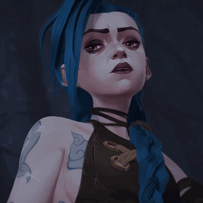 A Cartoon Character With Blue Hair Has A Tattoo On Her Arm GIF