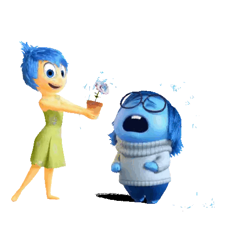 A Cartoon Character With Blue Hair Is Holding A Potted Flower Sticker