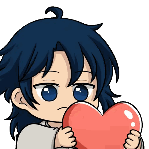 A Cartoon Character With Blue Hair Is Holding A Red Heart In His Hands Sticker