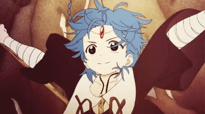 A Cartoon Character With Blue Hair Is Holding A Stick In His Hand . GIF