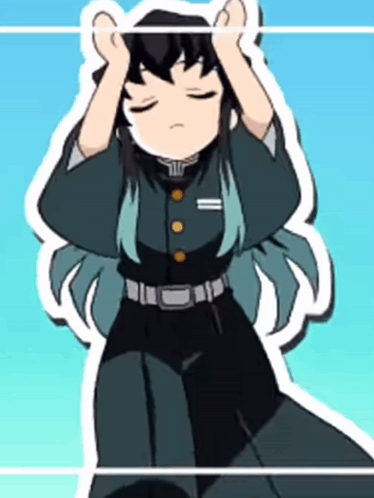 A Cartoon Character With Blue Hair Is Holding His Head With His Hands GIF