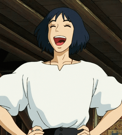 A Cartoon Character With Blue Hair Is Laughing With His Mouth Open GIF