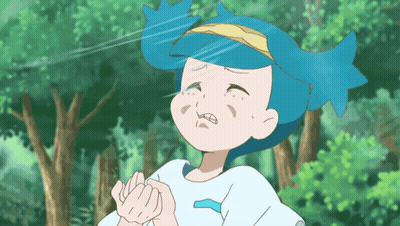 A Cartoon Character With Blue Hair Is Making A Face GIF