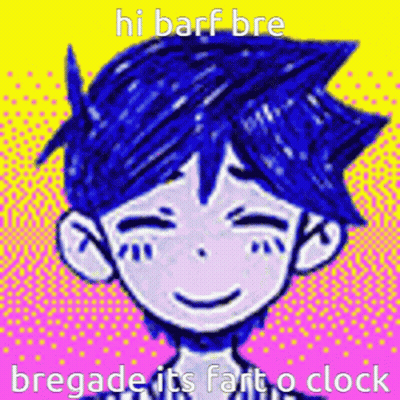 A Cartoon Character With Blue Hair Is Smiling And Says Hi Barf Bre Bragade Its Fart O Clock GIF