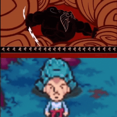A Cartoon Character With Blue Hair Is Standing In Front Of A Monster . GIF