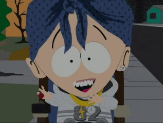 A Cartoon Character With Blue Hair Is Wearing A Gold Chain With The Number 82 On It GIF