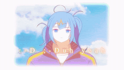 A Cartoon Character With Blue Hair Is Wearing A Purple Jacket GIF