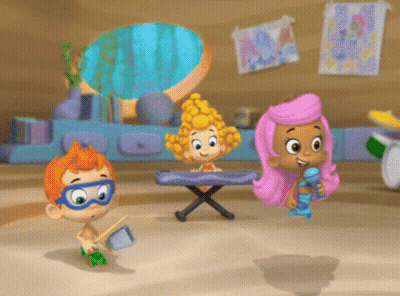 A Cartoon Character With Blue Hair Playing Drums GIF
