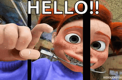 A Cartoon Character With Braces On Her Teeth Behind Bars Says Hello GIF