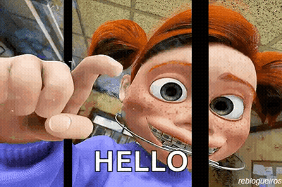 A Cartoon Character With Braces On Her Teeth Is Behind Bars And Says Hello GIF