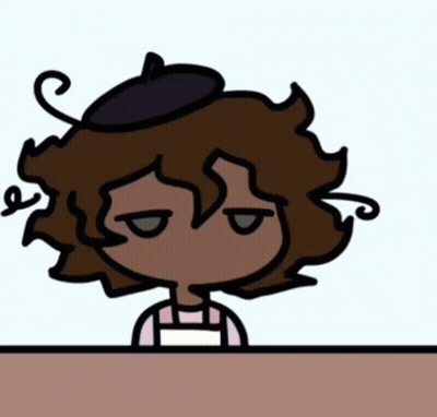 A Cartoon Character With Brown Hair And A Beret GIF