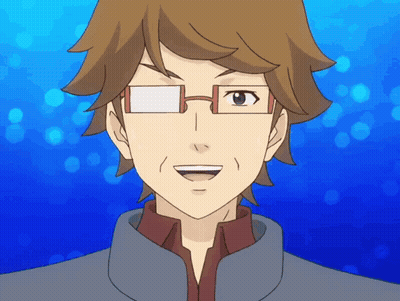 A Cartoon Character With Brown Hair And Glasses Is Smiling With A Blue Background GIF