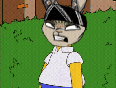 A Cartoon Character With Bunny Ears And A Bandana GIF