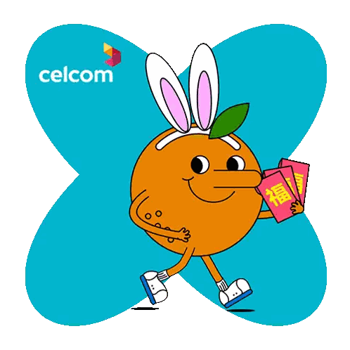 A Cartoon Character With Bunny Ears And A Celcom Logo Sticker