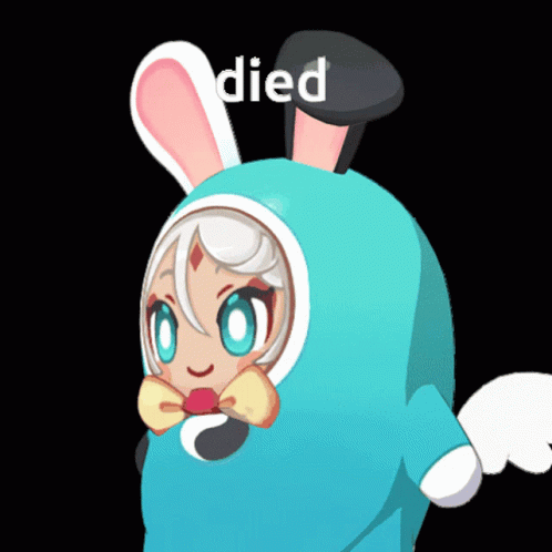 A Cartoon Character With Bunny Ears And The Word Died On The Bottom GIF