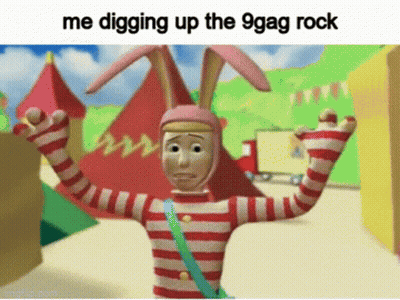 A Cartoon Character With Bunny Ears And The Words Me Digging Up The 9 Gag Rock On The Bottom GIF