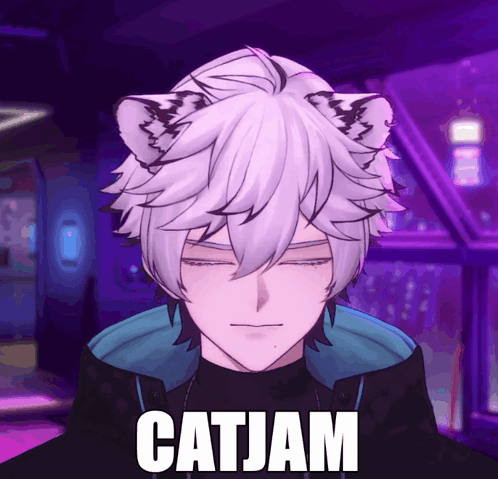 A Cartoon Character With Cat Ears And The Word Catjam On The Bottom GIF
