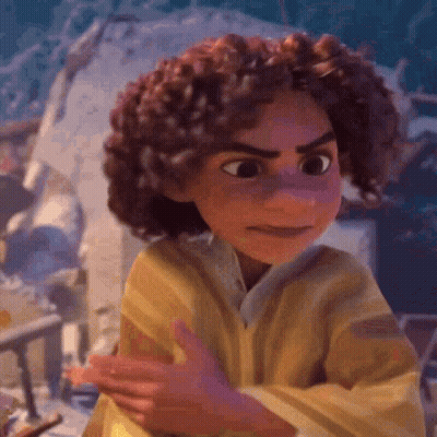 A Cartoon Character With Curly Hair And A Yellow Shirt Is Making A Funny Face . GIF