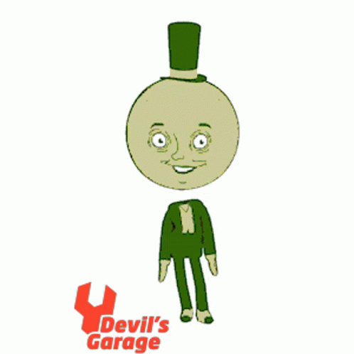 A Cartoon Character With Devil 'S Garage On The Bottom Right GIF