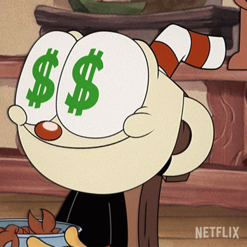 A Cartoon Character With Dollar Signs In His Eyes And A Netflix Logo GIF
