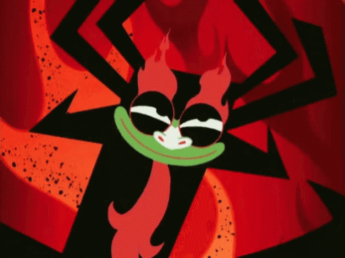 A Cartoon Character With Flames Coming Out Of His Face GIF