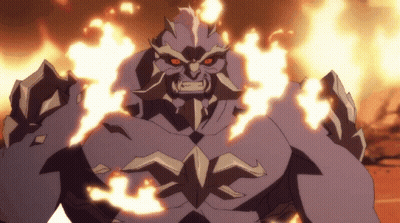 A Cartoon Character With Flames Coming Out Of His Torso GIF