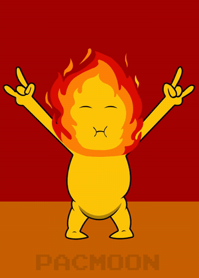 A Cartoon Character With Flames On His Head And Banger Written On The Bottom GIF