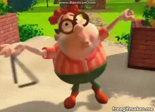A Cartoon Character With Glasses And A Beard Is Standing On A Sidewalk With His Arms Outstretched . GIF