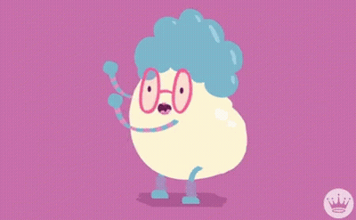 A Cartoon Character With Glasses And A Blue Curly Hair GIF