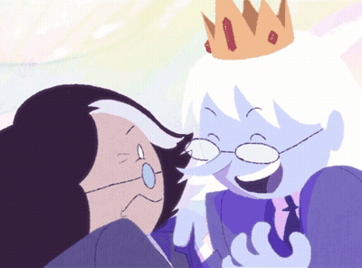 A Cartoon Character With Glasses And A Crown On His Head Talks To Another Character GIF