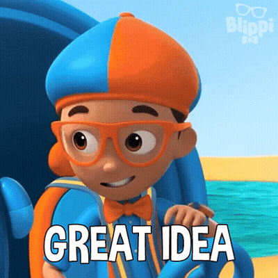 A Cartoon Character With Glasses And A Hat Says " Great Idea " GIF