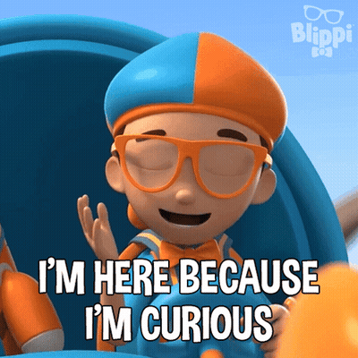 A Cartoon Character With Glasses And A Hat Says I 'M Here Because I 'M Curious GIF