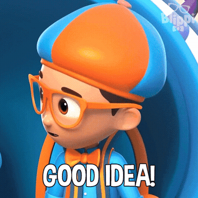 A Cartoon Character With Glasses And A Hat That Says Good Idea GIF