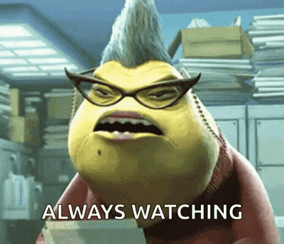 A Cartoon Character With Glasses And A Mohawk Is Saying Always Watching GIF