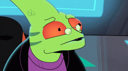 A Cartoon Character With Glasses And A Purple Shirt GIF