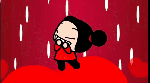 A Cartoon Character With Glasses And A Red Dress On A Red Background GIF
